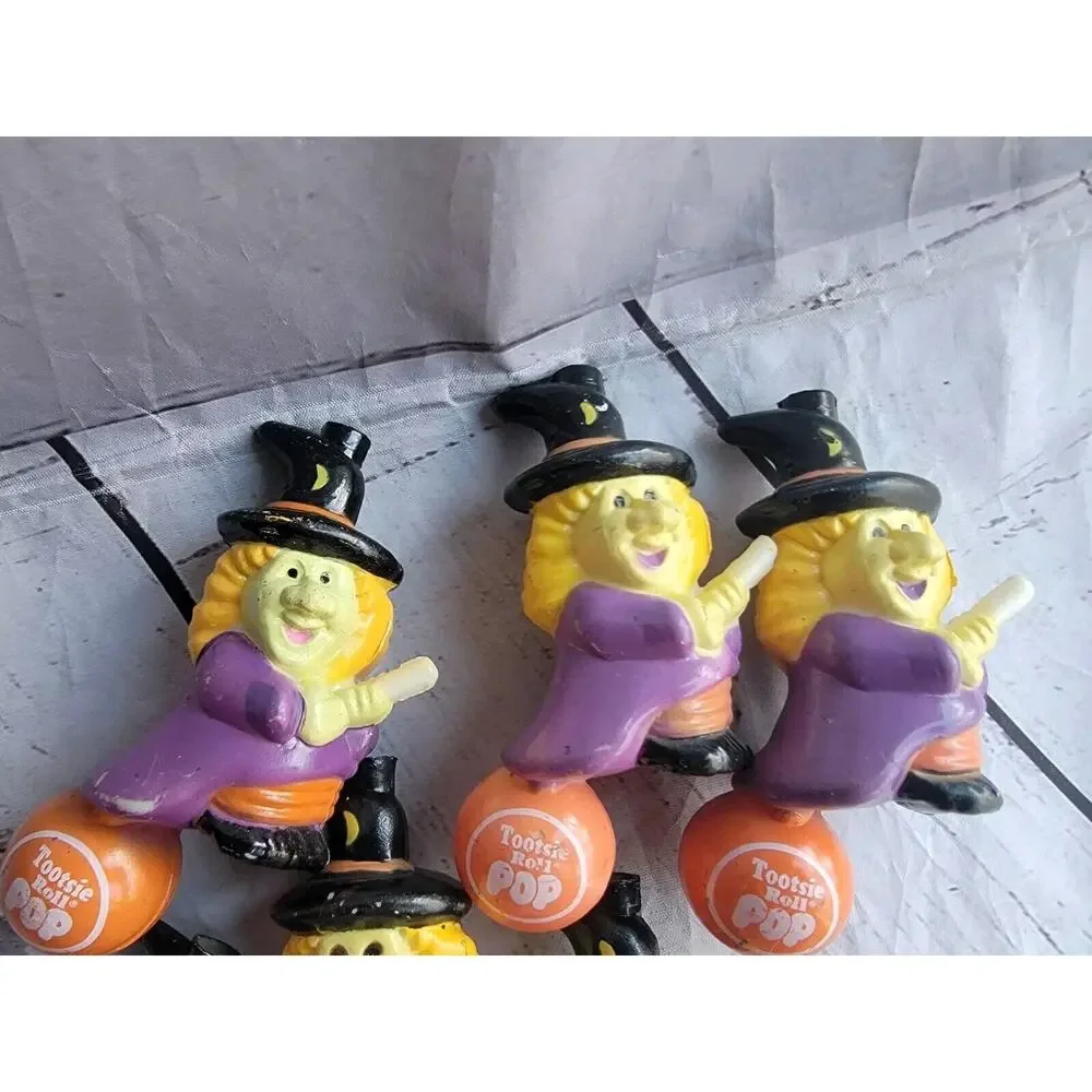Vtg 1990s Witch Riding A Tootsie Roll Pop Halloween Set 6 Blow Mold Covers